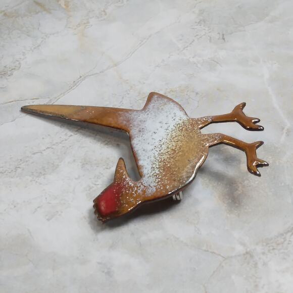 Enamel on Copper Bird Pin, Roadrunner Enameled Brooch, Unisex Lapel Pin 2.5" - Picture 5 of 8